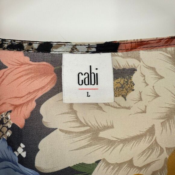 Cabi Snake Charmer Floral Sheer Blouse Long Puff Sleeves Navy Women Small 3762 - Picture 5 of 10